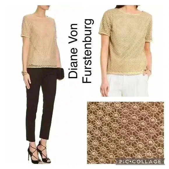 DVF Diane Von Furstenberg Brylee Top Blouse Textured Gold Size P (small) - Picture 1 of 13